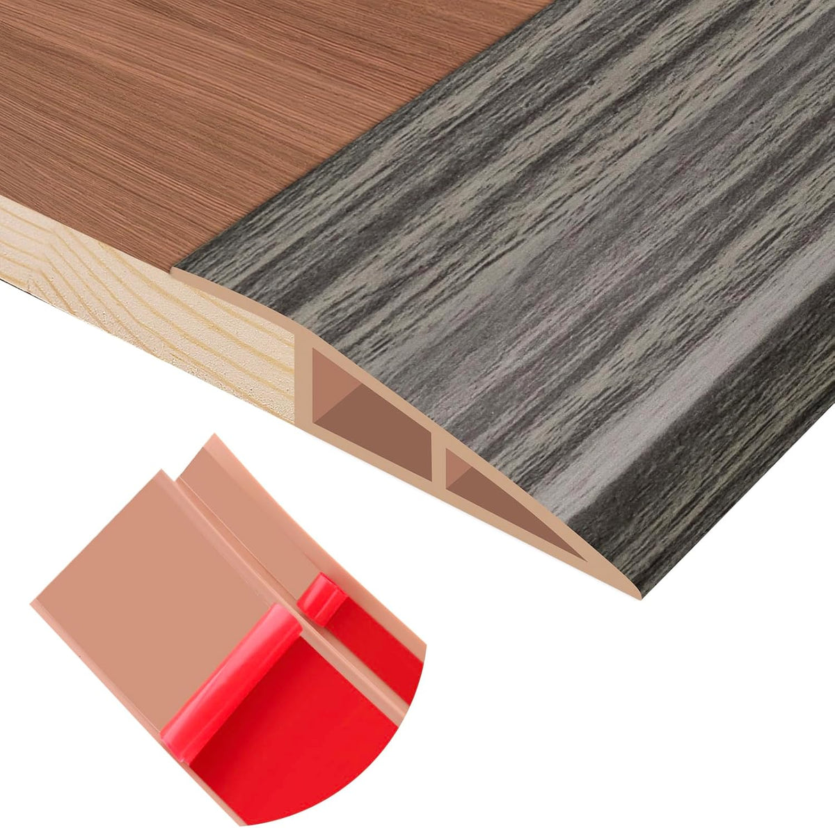 Floor Transition Strip Self Adhesive Vinyl Door Threshold for Doorways Carpet Edging Trim Overlap Edge Reducer for Laminate Floor, Carpet, Tile (Grayish Brown Wood Grain, 1/5" to 2/5", 6.6Ft)