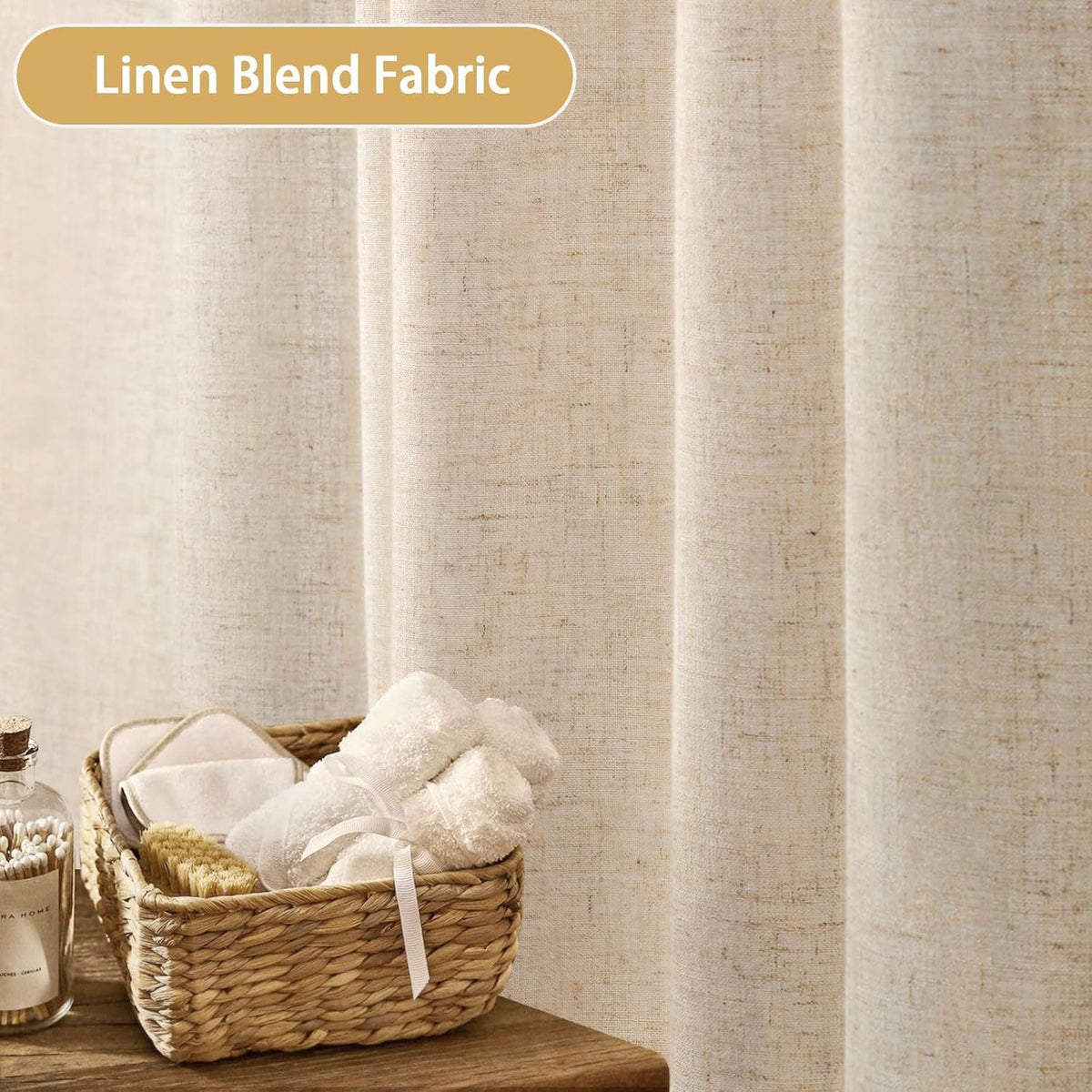 Awellife Extra Long Shower Curtain 84 Inch Length Beige Linen Blend Fabric Shower Curtain for Bathroom, Extra Long 72" W x 84" L