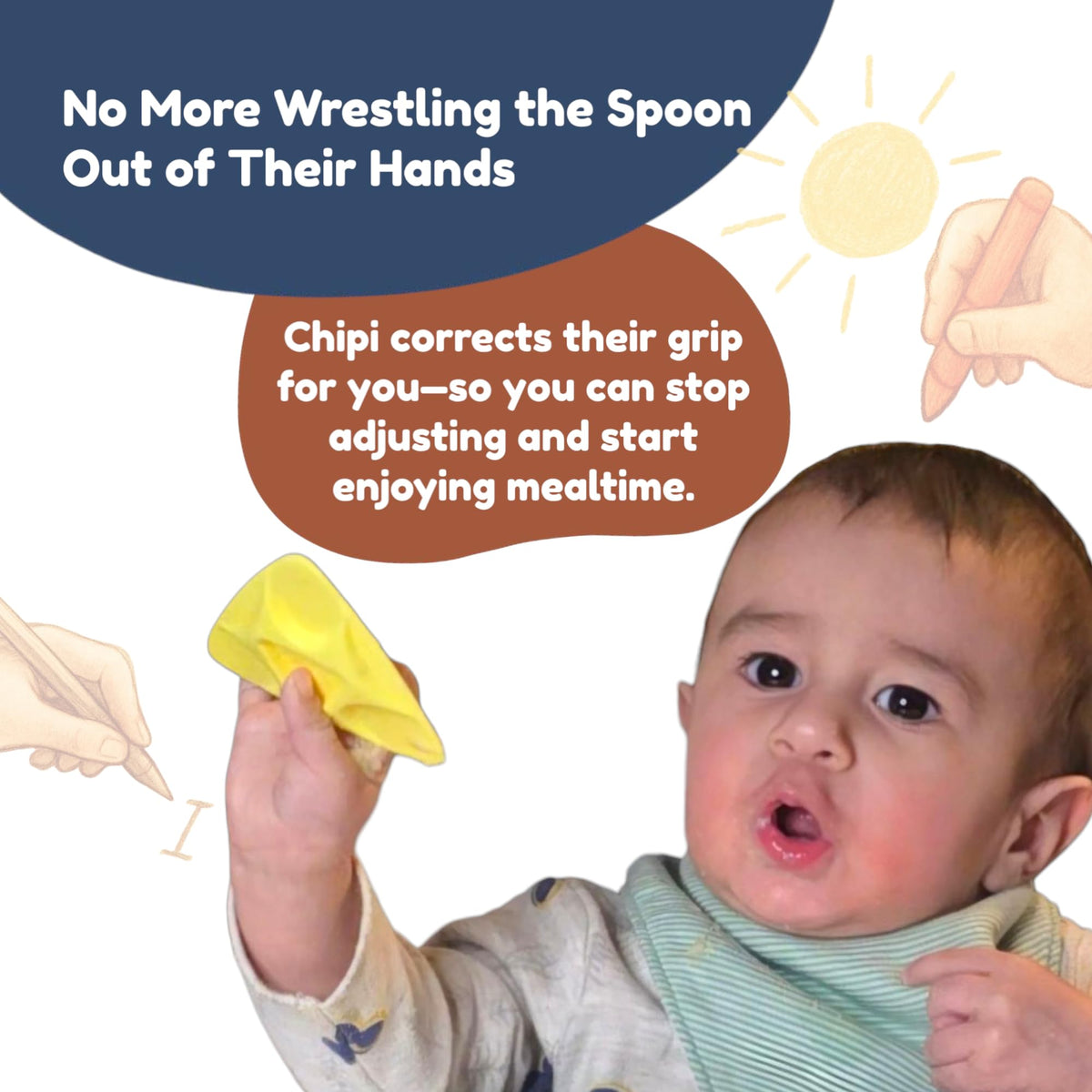 Chipi Baby Spoon – Smarter Baby Steps, First Stage Training, Self-Feeding Utensil, Easy Grip, Choke-Free, Soft Silicone, Pre-Spoon for Puree Toddler Baby Led Weaning (BLW), Essential 6 month