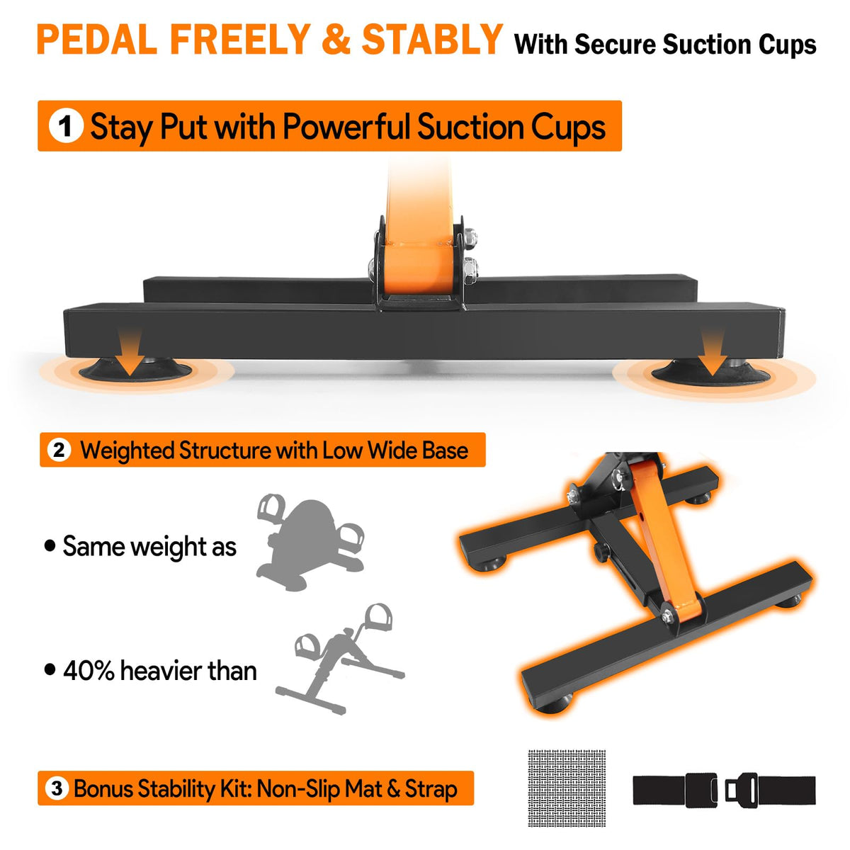 GOREDI Under Desk Exercise Bike, Pedal Exerciser with Adjustable Heights, Foldable Cycle Bike for Office, Stable Suction Cups Peddler Exerciser for Seniors, Fitness Exerciser for Arm & Leg Workout