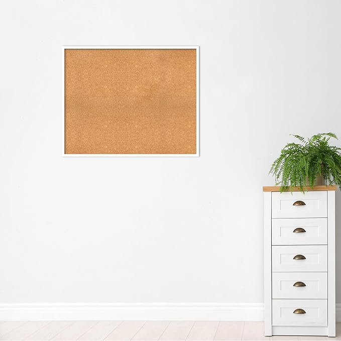 Amanti Art Natural Cork Board for Wall, 33x41 Vision Board with White Frame, X-Large Corkboard Office Decor for Home Organization, Modern Corkboard Pinboard to Display Items for Home Organization in