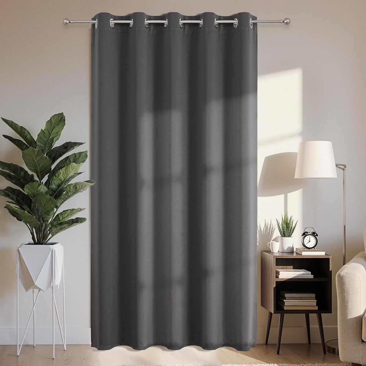 Joydeco Blackout Patio Sliding Door Curtains 108 Inches Long, Grommet Privacy Room Divider Curtains, Extra Wide Thermal Blackout Drapes for Bedroom Living Room (Grey, 70Wx108L, 1 Panel)