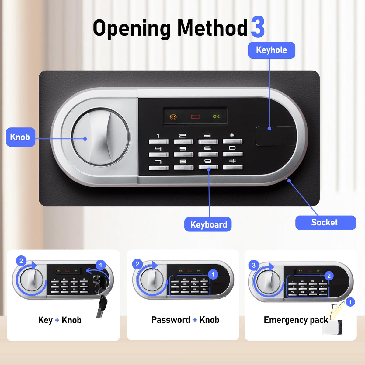 ISLANDSAFE Home Safe Box, Digital Small Personal Safes, caja fuerte, Security Money Closet Electronic Lock Box with Keypad for Pistol Cash Jewelry, Document, Hotel, Dorm, Office (0.8cuft Black)