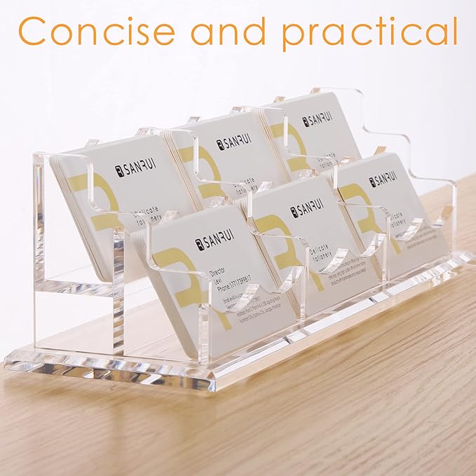 SANRUI Acrylic Business Card Display Holder for Desk, Clear Multiple Desktop Business Card Stand Organizer Storage, for Exhibition, Home , Office ,2 Tier 6 Pocket , 360 Card Capacity