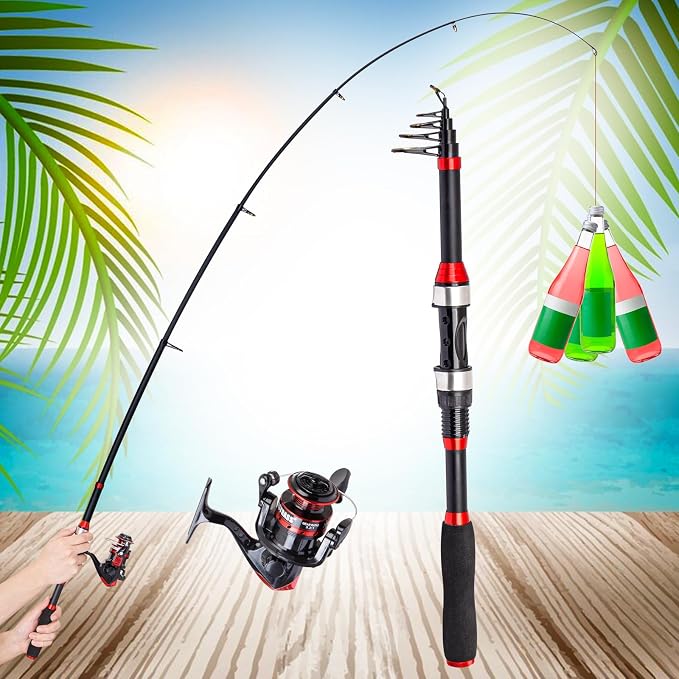 I00000 Fishing Rod and Reel Combos with Fiberglass Telescopic Fishing Pole - Spinning Reel Fishing Carrier Bag, Freshwater and Saltwater Fishing Rod Kit,Travel Fishing Kit for Bass Trout