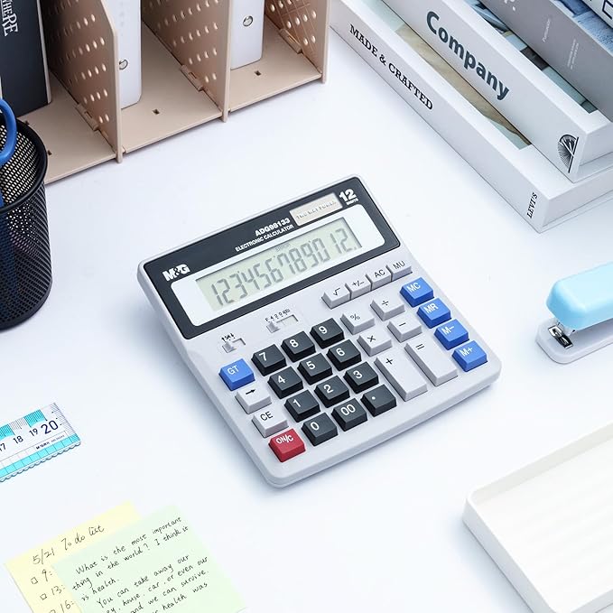 M&G Desk Calculator 12 Digit Extra Large LCD Display, Dual Solar Power and Battery, Accounting Calculator with Big Button, Battery Include, Perfect for Office Business Home Daily Use