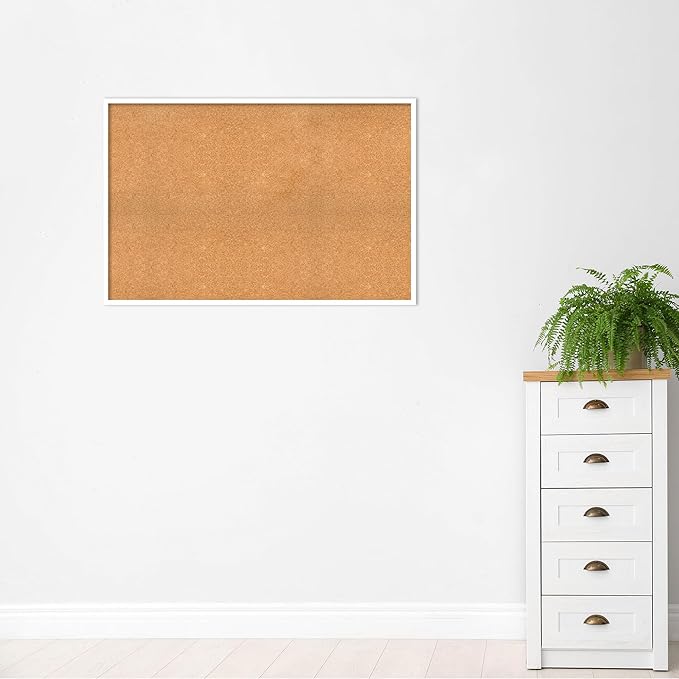 Amanti Art Natural Cork Board for Wall, 31x47 Vision Board with White Frame, Oversize Corkboard Office Decor for Home Organization, Modern Corkboard Pinboard to Display Items for Home Organization in