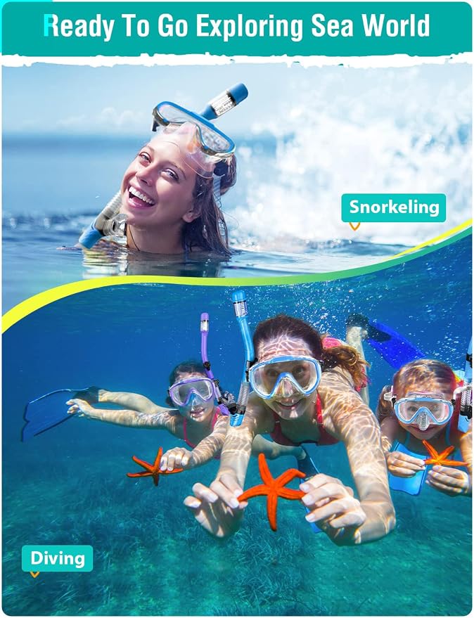 Seovediary Snorkel Set Adults Snorkeling Gear Anti-Fog Panoramic View Swim Mask Dry Top Snorkel Kit with Carry Bag for Snorkeling Scuba Diving Swimming Travel