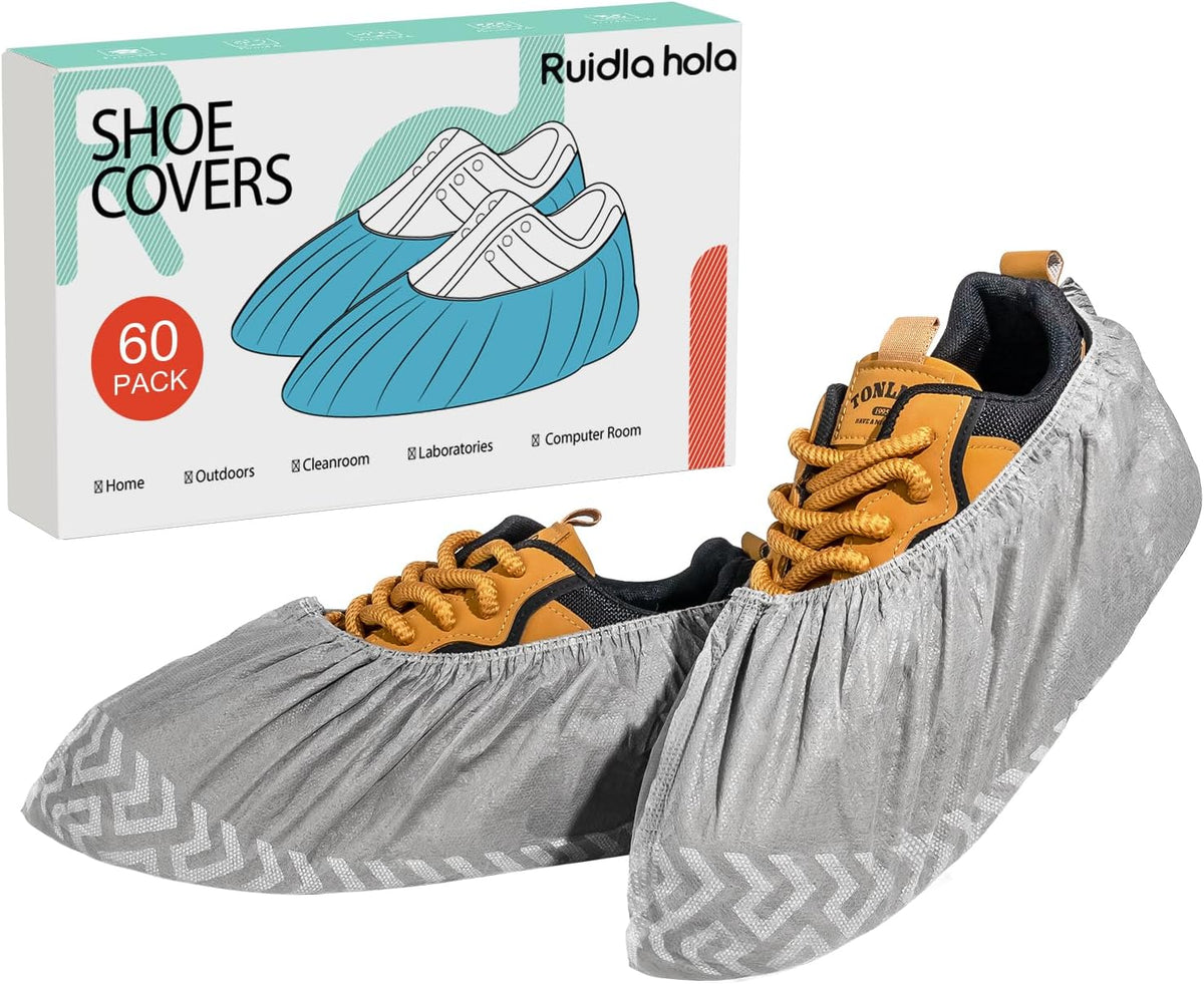Shoe Covers Disposable 60 Pack, Non-Woven Booties for Shoes, Durable Non-Slip Shoe Protectors for Indoors, Breathable Stretch Fit â L & XL Sizes, Black/Grey/Printed Options