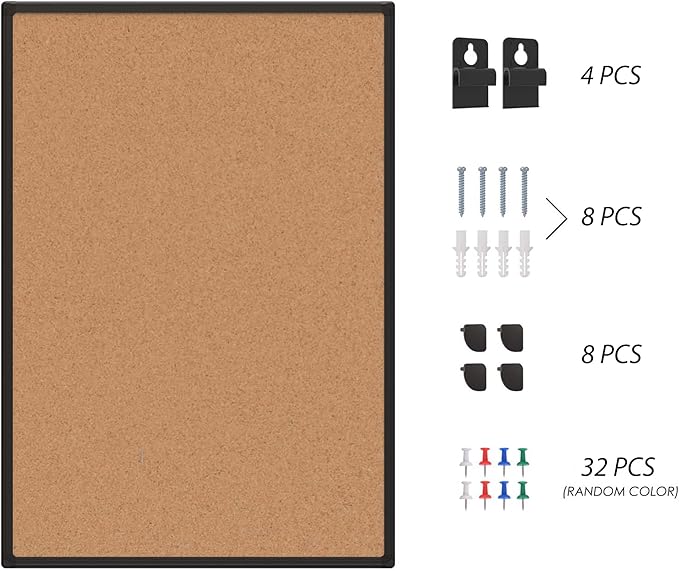 Board2by 2-Pack Cork Board Bulletin Board 20 x 30, Black Aluminium Framed Corkboard, Office Board for Wall Cork, Large Wall Mounted Notice Pin Board with 32 Push Pins for School, Home & Office