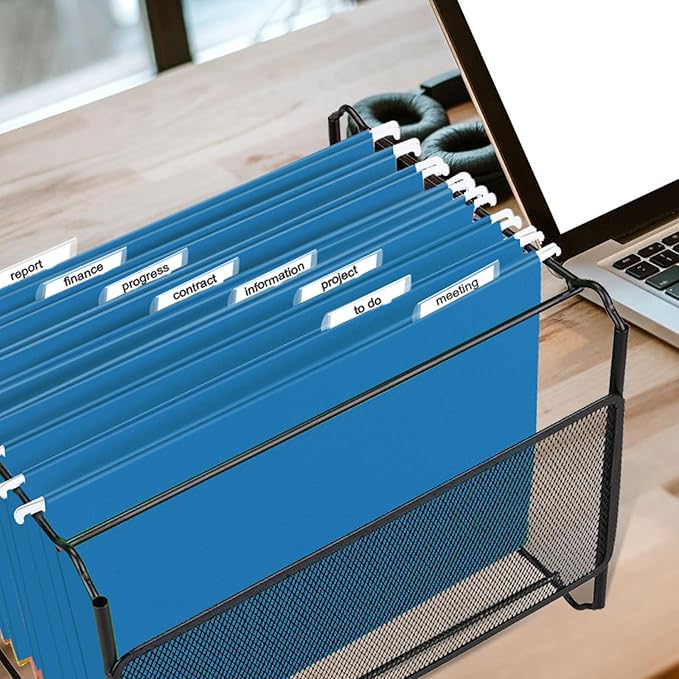 HERKKA Hanging File Folders, 60 Pack Reinforced Letter Size Hanging Folders, Designed for Bulky Files, Filing Cabinet, 1/5-Cut Adjustable Tabs (Lightblue)