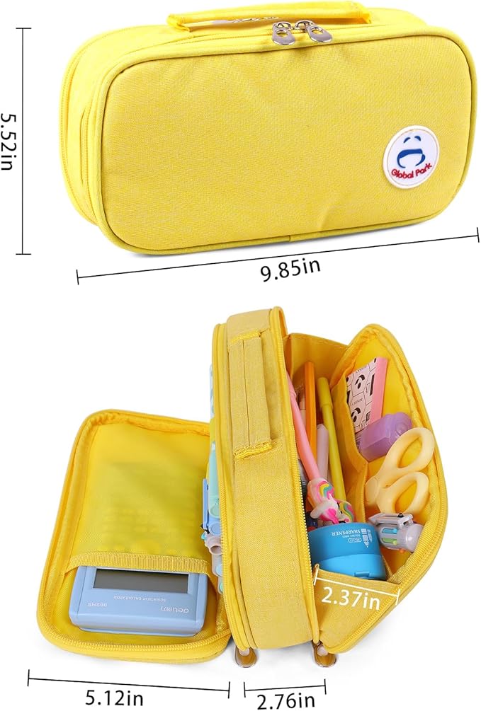 Pencil Case Pen Bag Holder Pouch Large Handle Big Capacity Desk Organizer Storage Marker Box Stationary Makeup Cosmetic Double Zippers for School Office Students Teen