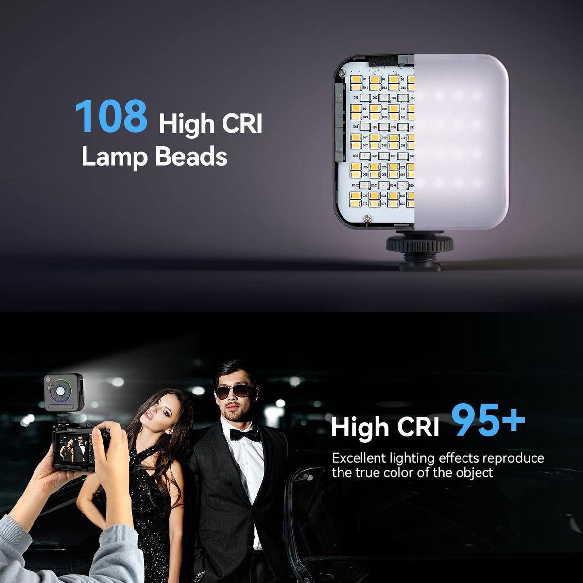 SmallRig P108 RGB Video Light,Portable LED Camera Lights 360° Full Color Photography Lighting w 3 Cold Shoe, 2500mAh Rechargeable On-Camera Video Light Panel 2700K - 6500K for YouTube, Vlogging