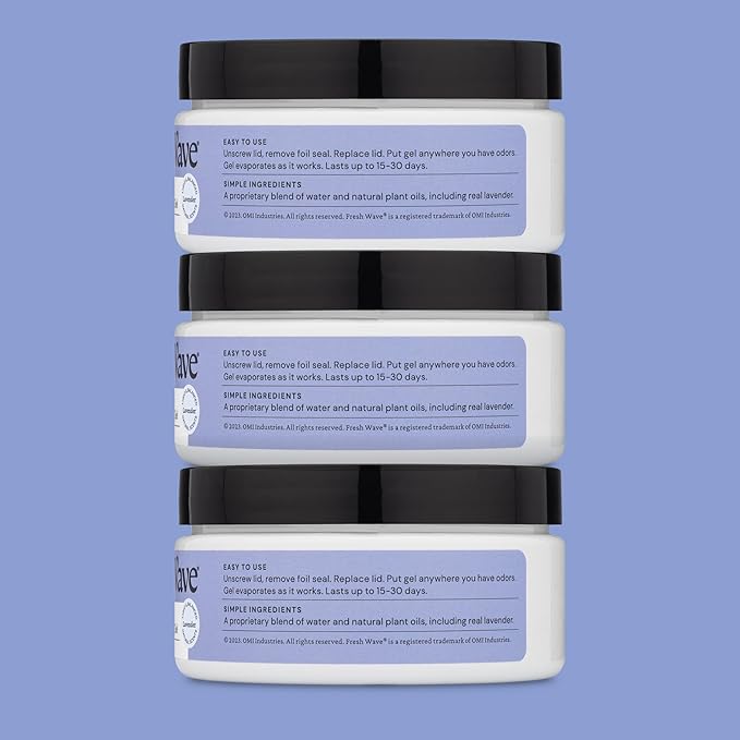 Fresh Wave Lavender Odor Removing Gel, 7 oz., Pack of 3 - Safer Odor Absorbers for Home, Natural Plant-Based Odor Eliminator, Every 7 oz. lasts 15-30 Days, For Cooking, Trash & Pets