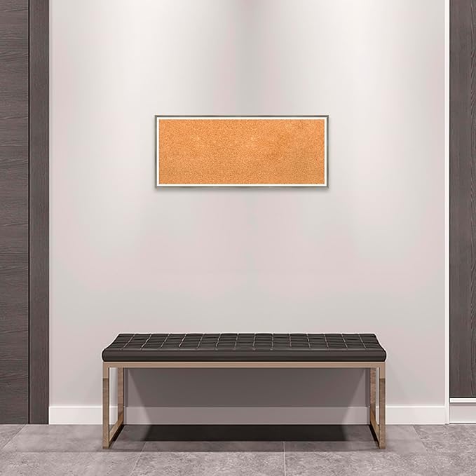 Amanti Art Natural Cork Board for Wall, 13x31 Vision Board with Silver Wood Frame, Medium Corkboard Office Decor for Home Organization, Modern Contemporary Corkboard Pinboard to display items for home