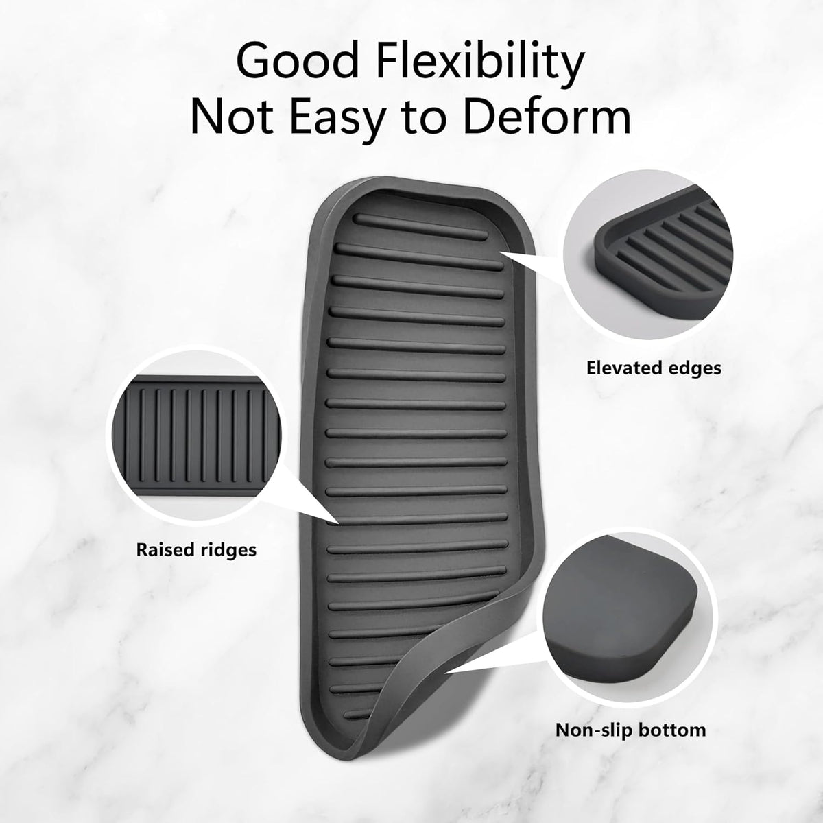 Mofason Silicone Sponge Holder, Tray for Soap and Sponge, Kitchen Sink Tray, Accessories to Help You Clean Kitchen Sink Sponge Rack(Gray, 2 Pack)