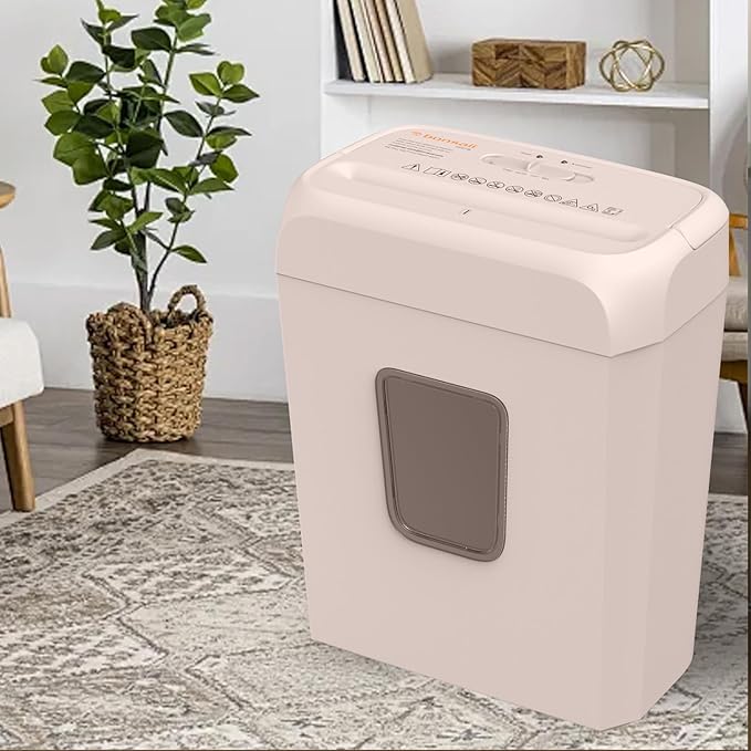 Bonsaii Compact Design for Business Paper Shredder, 6-Sheet Cross-Cut, Credit Card Shredder, Home Office, Handle for Document, Mail, Staple, 3.4 Gal Wastebasket, Pink(C237-B)