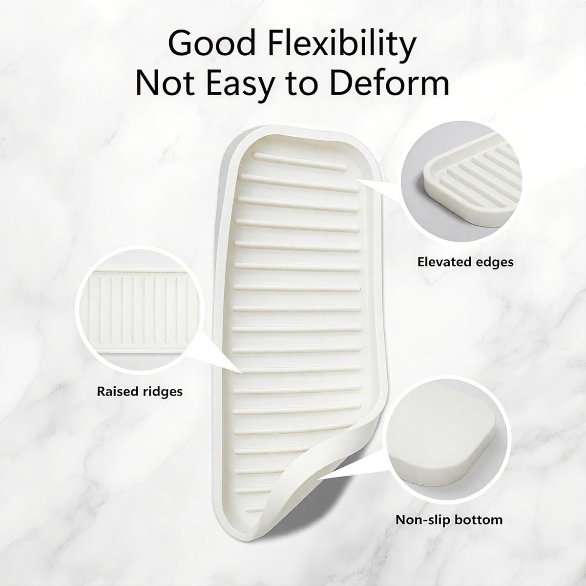 Mofason Silicone Sponge Holder, Tray for Soap and Sponge, Kitchen Sink Tray, Accessories to Help You Clean Kitchen Sink Sponge Rack(White, 2 Pack)