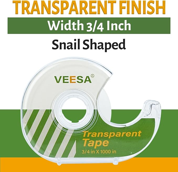 VEESA Transparent Tape with Dispenser, 3/4 x 1000 Inches, 12 Rolls Clear Tapes and Refillable Dispensers, Office Tape Rolls with Dispenser Bulk for Craft Jobs, Home & School Supplies