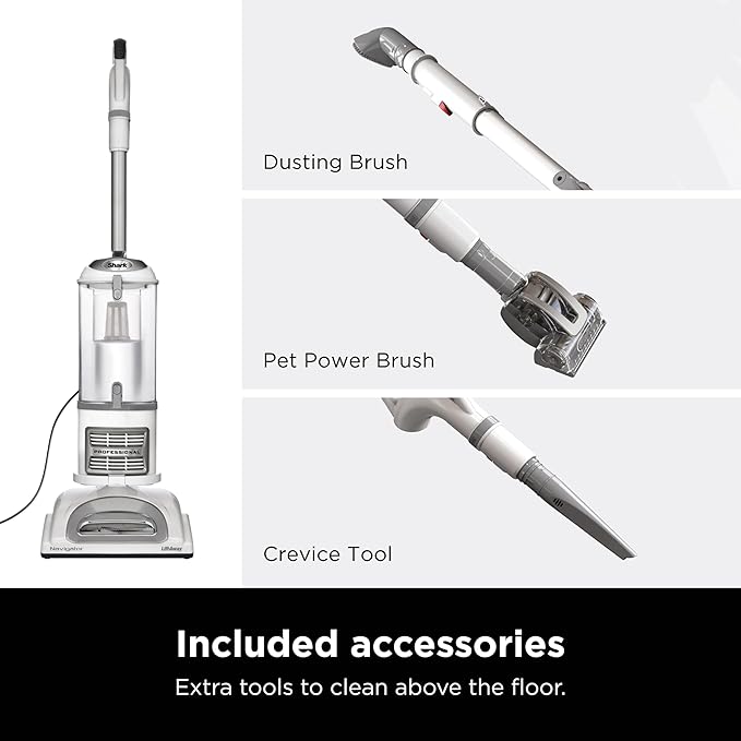 Shark | Upright Vacuum Cleaner | Navigator Lift-Away | Swivel Steering | HEPA Filter | Vacuum for Pet Hair | Crevice Tool & Dusting Brush Included | For Carpets & Hard Floors | White/Silver | NV356E