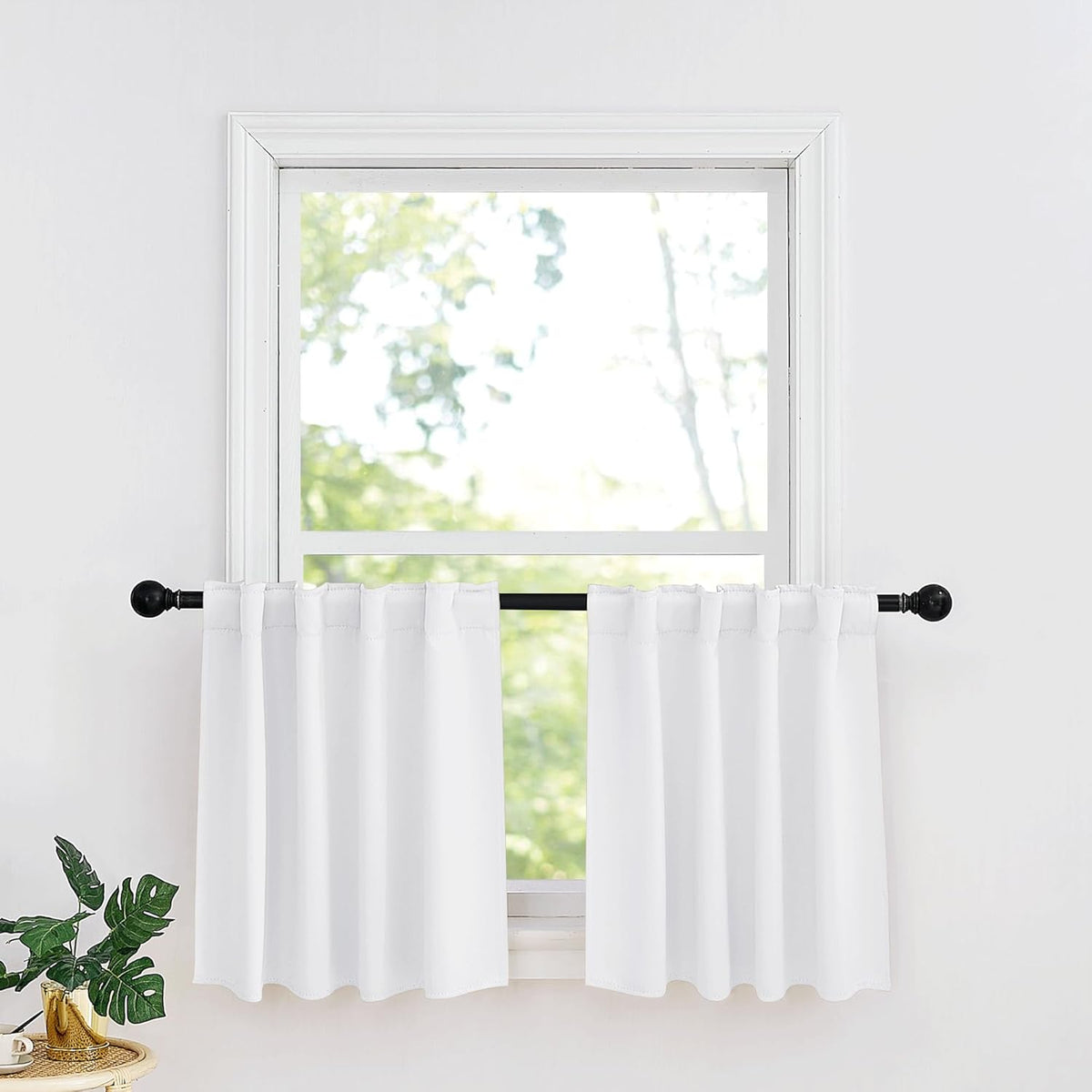 RYB HOME Small Window Curtains - Blackout Insualting Privacy Curtains for Kids Bedroom Kitchen Bathroom Basement Cafe Cabinet Tiers Drapes, 34 Width x 24 Length, 2 Panels, Pure White