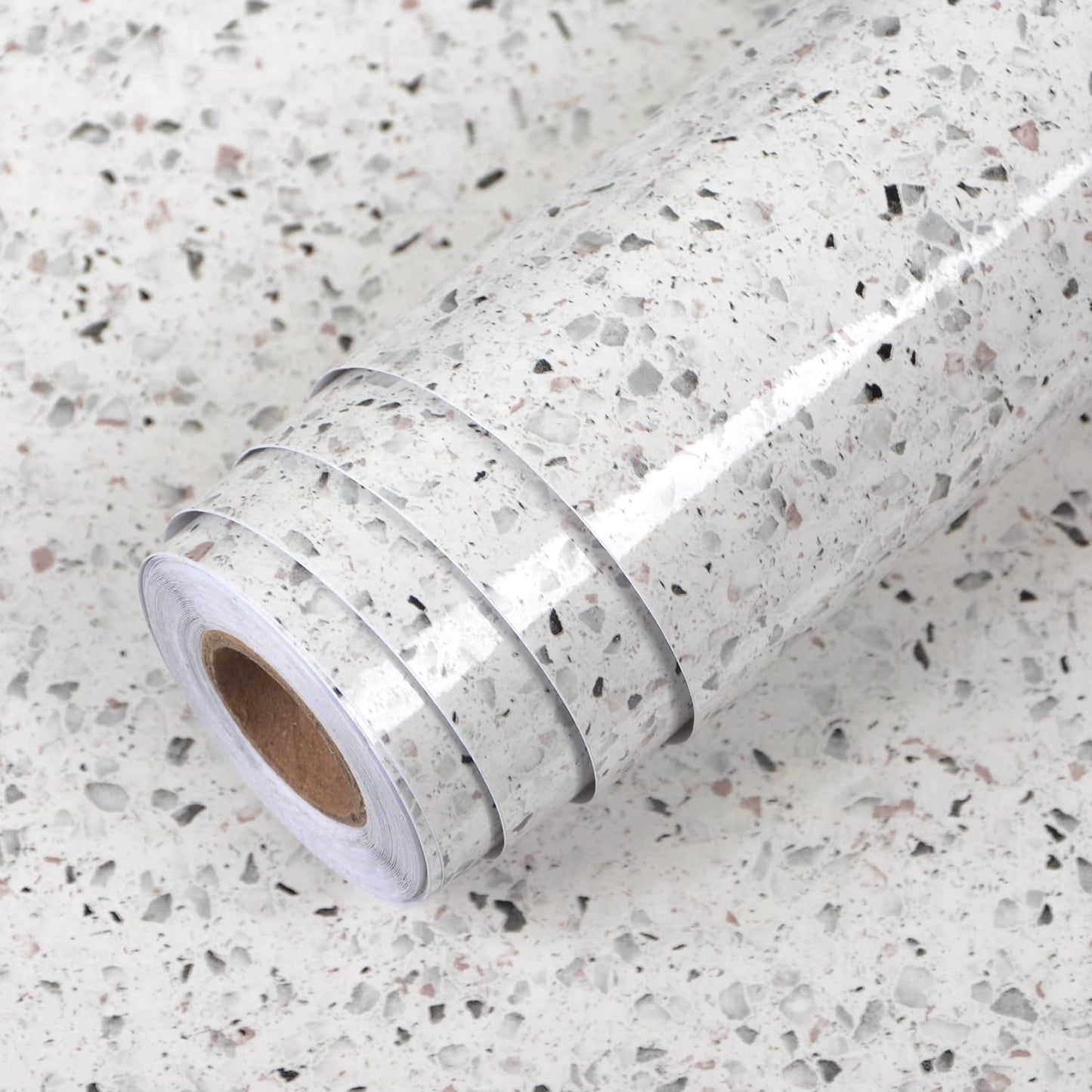 A-b-cil Gray White Granite Contact Paper 400" X 16" Terrazzo Wallpaper Peel and Stick Countertops Self Adhesive Waterproof Vinyl Film for Kitchen Counters Bathroom Counters Wall Paper