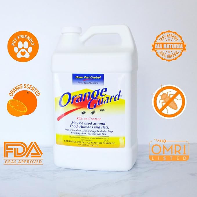 Orange Guard Home Pest Control with D-Limonene | All-Natural Food Grade Orange Peel Oil for Bugs, Ants, Roaches, Fleas, Palmettos and Silverfish - 1 Gallon