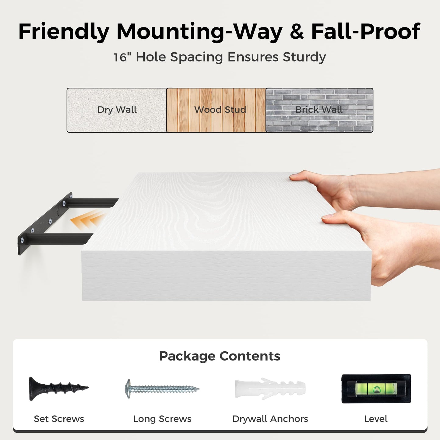 12 Inch Deep White Floating Shelves, 24 x 12 Floating Shelf for Books, Rustic Wood Deep Wall Shelves for Home Storage & Display, 2" Thicked Shelves for Kitchen, Living Room, Bedroom, 1 Pack