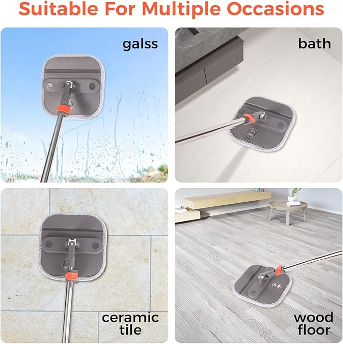 Spin Mop and Bucket Set, 360 ° Rotating Floor Mop with Separation Dirty and Clean Water System, Square Floor Cleaner for Mopping with Handle, Cleaning Brush and 2 Washable Ultra-fine Fiber Pads