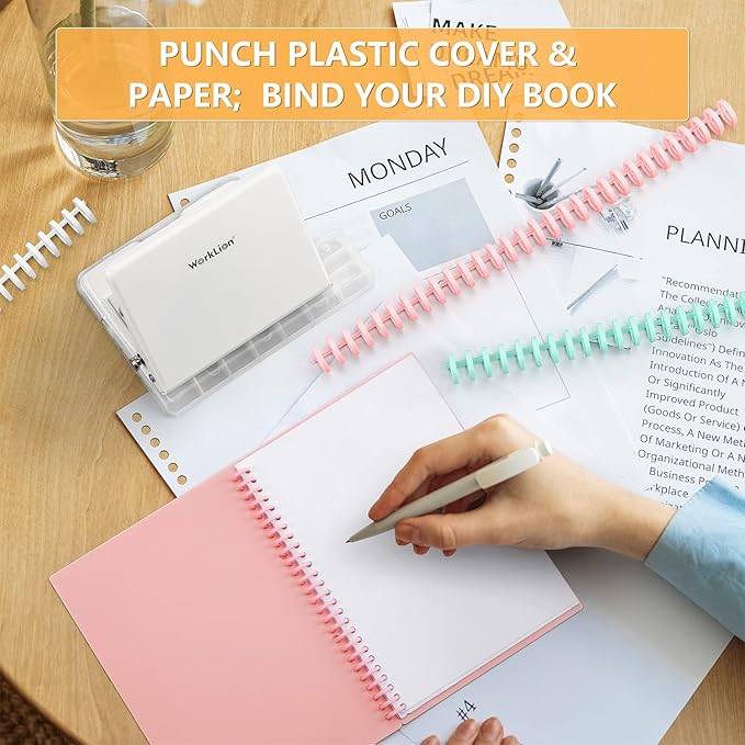 Binding Spines/Coils/Combs: Open & Close Easily Adding Pages for Notebook ,Worklion Binding Machine 30 Ring Diameter 3/8"Binding Combs, Maximum 65 Sheets Multicolor Trimmable Sturdy 10pieces