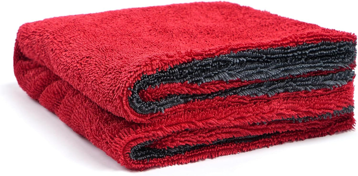 Greenfound Microfiber Towel for Cars, 1000GSM Car Drying Towel, Double Twist Pile & Edgeless Design, No Streaks, Scratches, or Water Spots, Soft and Absorbent, 18"Ã24", Red&Grey