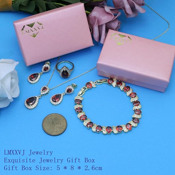 LMXXVJ Teardrop Jewelry Set for Women,Necklace Earrings Adjustable Ring Bracelet Set Fashion Formal Platinum/Gold/Rose Gold Jewelry Gift Girl/Mom/Wife/Grandmother/Best Friend/Aunt
