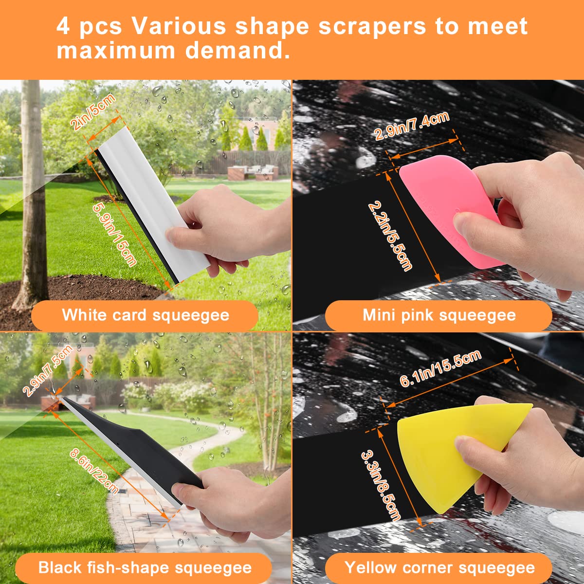 Luxiv Car Window Tint Application Tools Kit, 9 Pcs Vehicle Glass Protective Film Installing Tool, Squeegee Automotive Film Scrapers