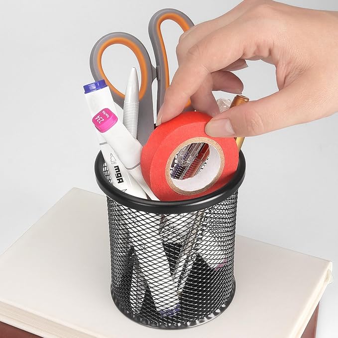 Tamaki Pen Holder Cup for Desk, Wire Mesh Pencil Cup Holder for Desk Office Pen Organizer (Black)