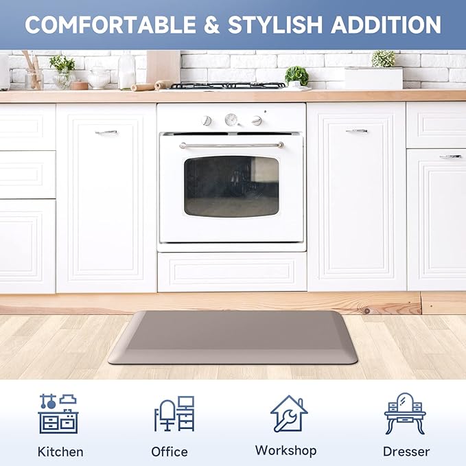 4/5 Inch Thick Kitchen Mats for Floor, StepRite Kitchen Rug for Standing Desk, Non-Slip, Thicker, Stain Resistant, Waterproof, Comfort Anti Fatigue Floor Mat for Home, Kitchen, Office - Khaki,70*24''
