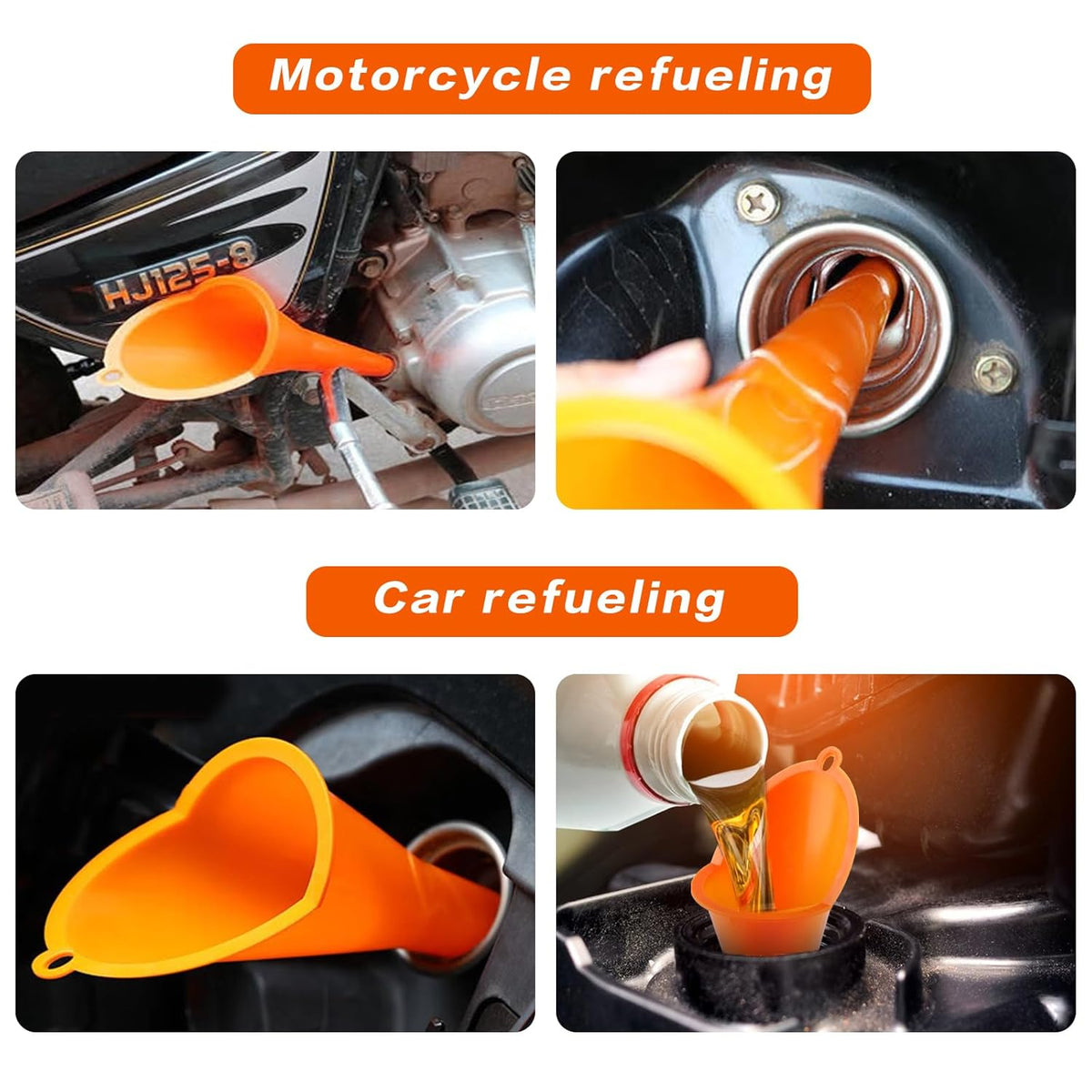 4 Pcs Plastic Long Neck Oil Funnel for Change, Multi-Function Long for Transmission Fluid Automotive Funnels, Car Water Diesel Fuel Kerosene Liquids Engine Oil Funnel Set
