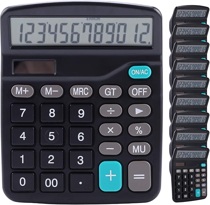 Lichamp Desk Calculators with Big Buttons and Large Display, Office Desktop Calculator Basic 12 Digit with Solar Power and AA Battery (Included), 10 Bulk Pack