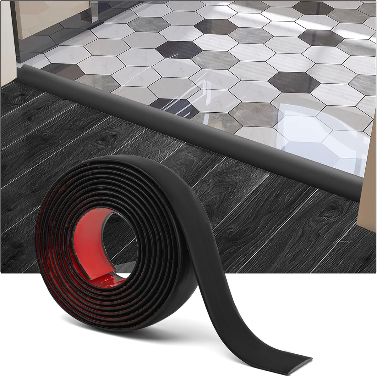 Art3d Self Adhesive Vinyl Floor Transition Strip, Laminate Strip Flat Divider for Joining Gaps, Carpet Threshold Transition, Tiles (4 FT, 1.57in, Black)