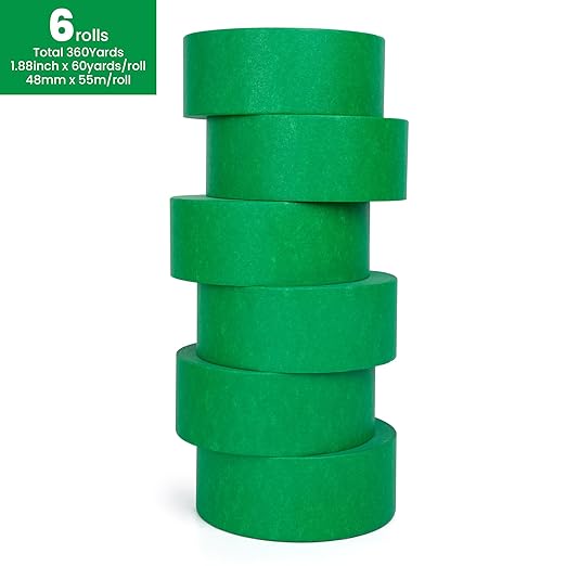 Green Painters Tape Multi-Surface Masking Tape 1.88 inch x 60 Yard, Indoor and Outdoor Painting Tape, Residue Free Easy Removal with Sharp Lines, Paint Tape for Walls, Auto, Home, 6Rolls