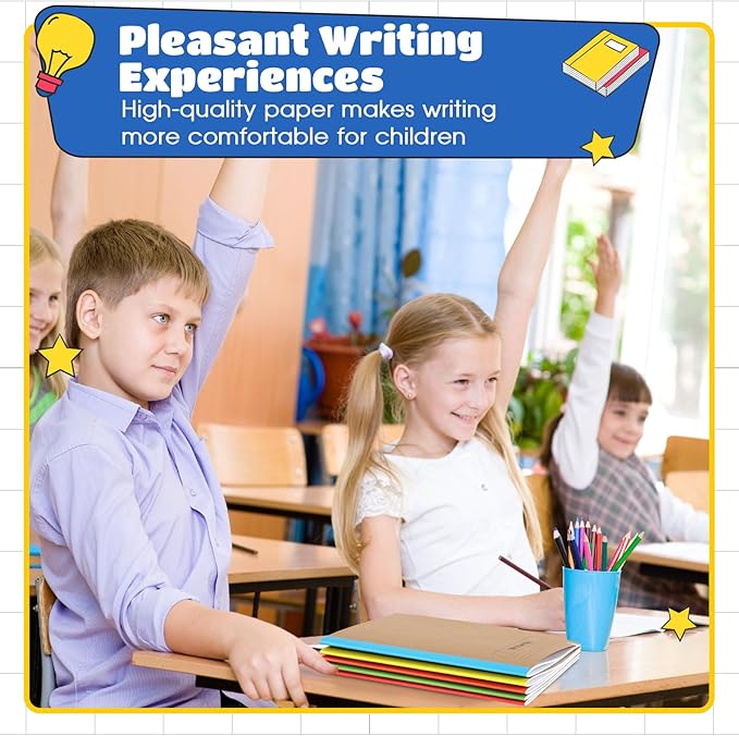 Henoyso 40 Pcs Primary Composition Notebook 9 3/4 x 7 1/2 Inch Kids Journal, Back to School Supplies, K-2 Primary Writing Notebook for Kids Student Draw and Write Story Journal (Stylish Color)