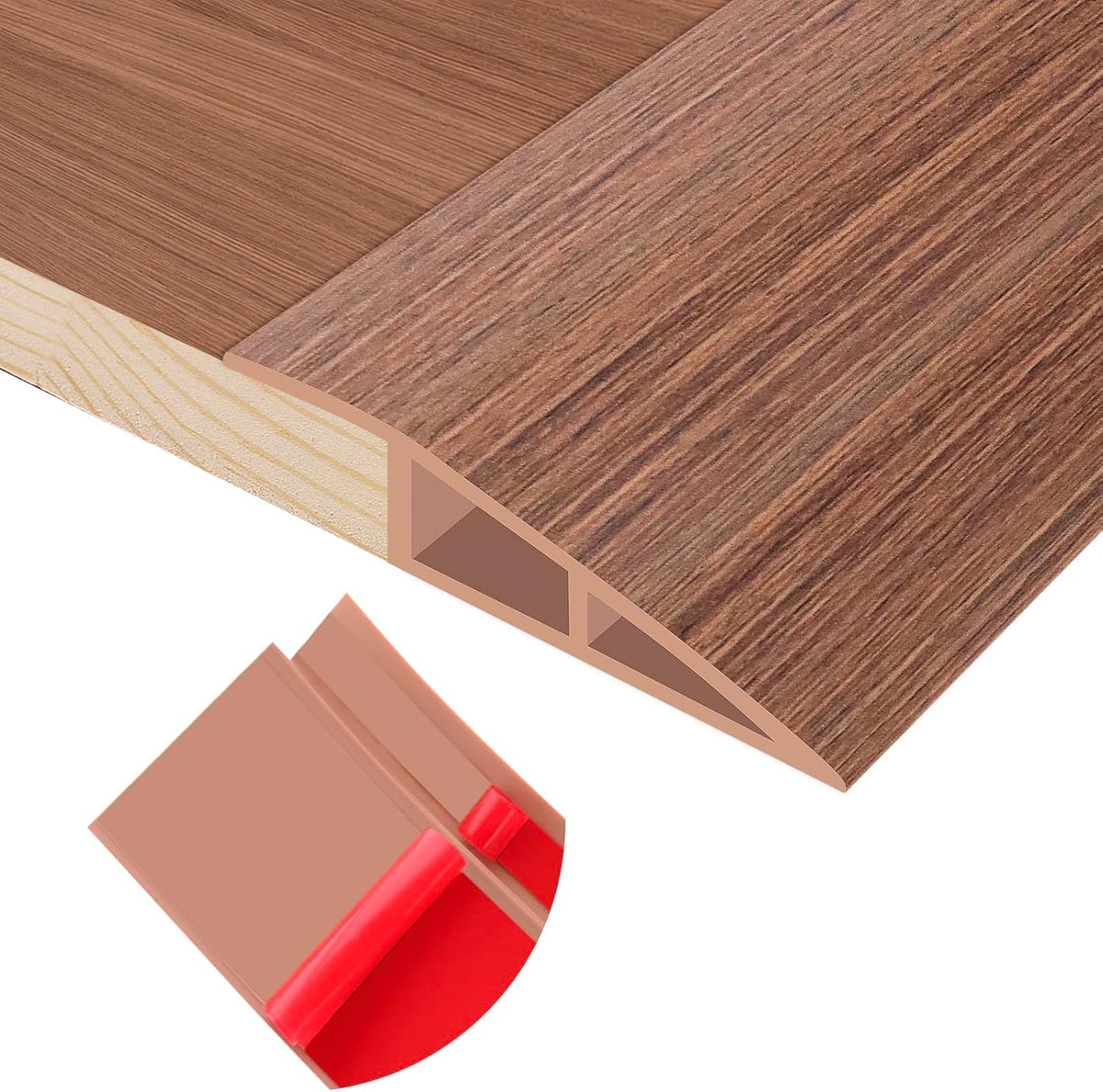 Floor Transition Strip Self Adhesive Vinyl Door Threshold for Doorways Carpet Edging Trim Overlap Edge Reducer for Laminate Floor, Carpet, Tile (Light Brown Wood Grain, 3/5" to 4/5", 3.3Ft)