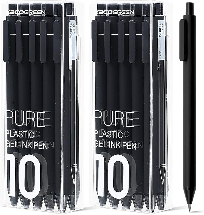 Kaco PURE Black Gel Pens, 20 Pieces 0.5 mm Fine Point Aesthetic Pens Quick Drying Smooth Writing Stationery Office Supplies (20 Black Ink)
