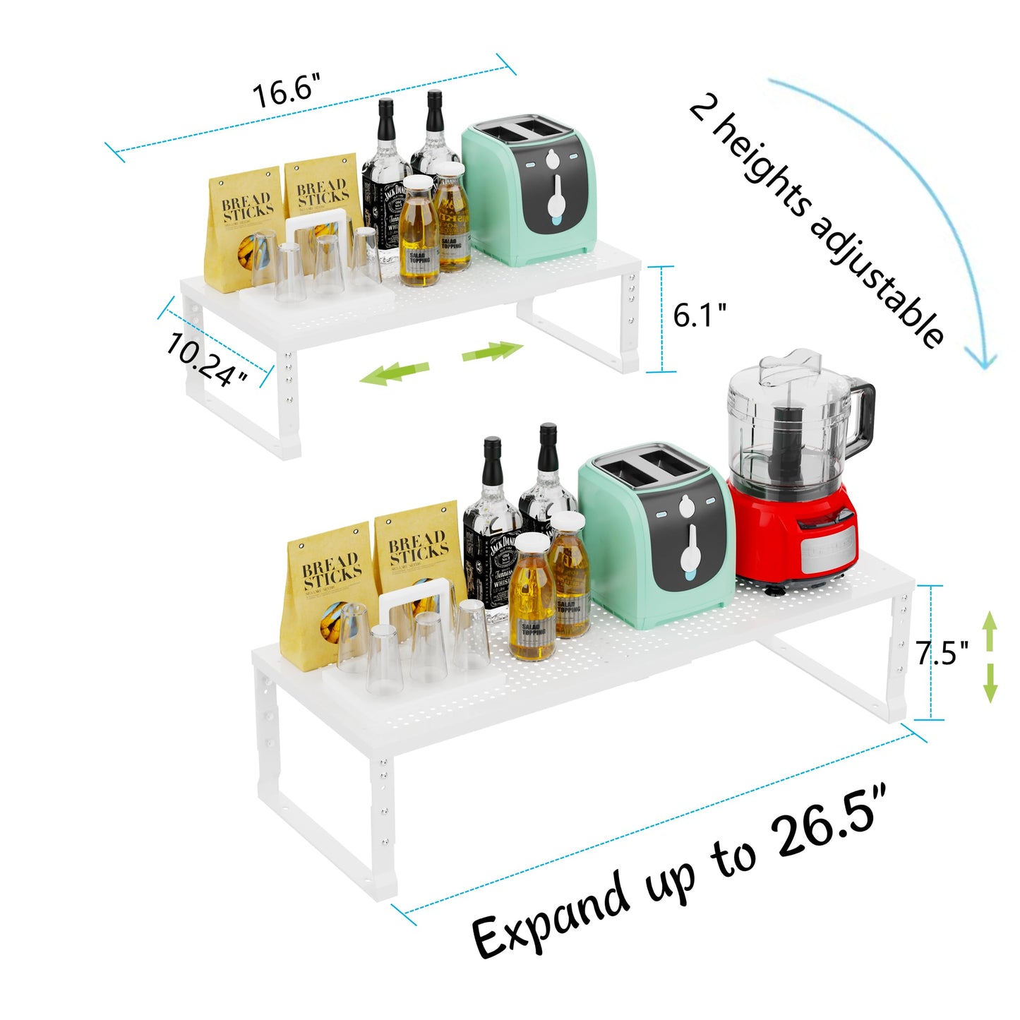 Jojocross Expandable Adjustable Stackable Kitchen Organizer, Spice Rack,Metal Pantry Storage Shelves Racks,Counter Shelf for Cabinets, Countertop, Cupboard (1 Pack/Large/White)