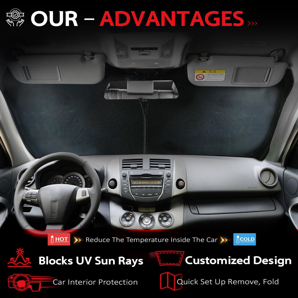 KAYZT Windshield Sun Shade for Toyota RAV4 2013-2018 RAV-4 Foldable Sunshade SUV Front Window Custom Fit Accessories