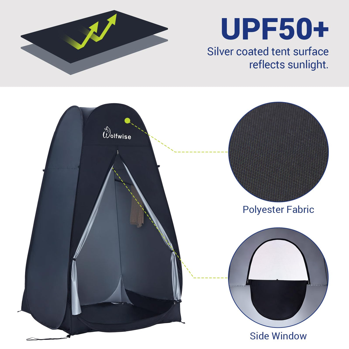 WolfWise 6.6FT Portable Pop Up Shower Privacy Tent Spacious Dressing Changing Room for Toilet Camping Biking Beach