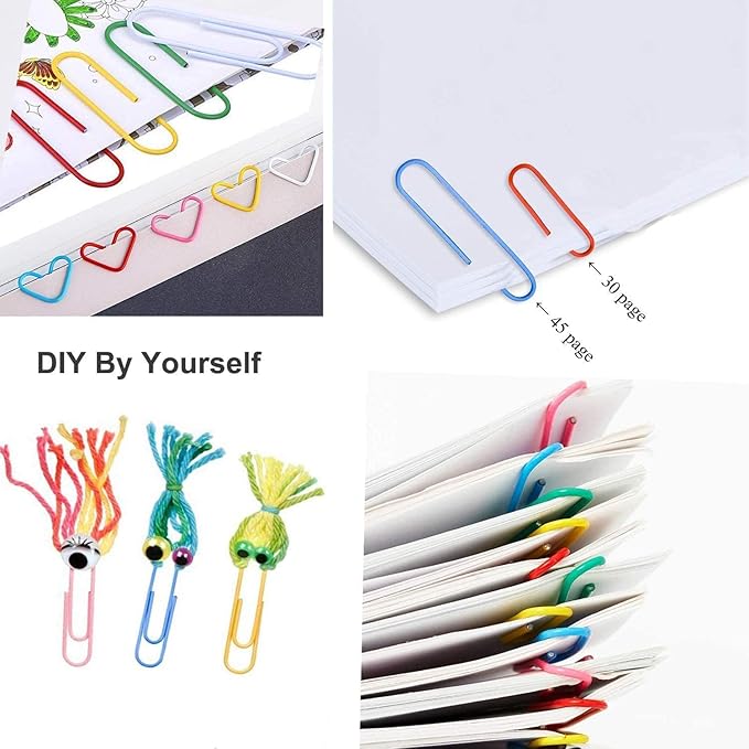 Vinaco 300PCS Paper Clips and Binder Clips Assorted Sizes, Colored Paper Clips (2" Large/1.3" Medium), Binder Clips (1" Medium /0.75" Small/0.6" Mini) and Rubber Bands for Home Office School