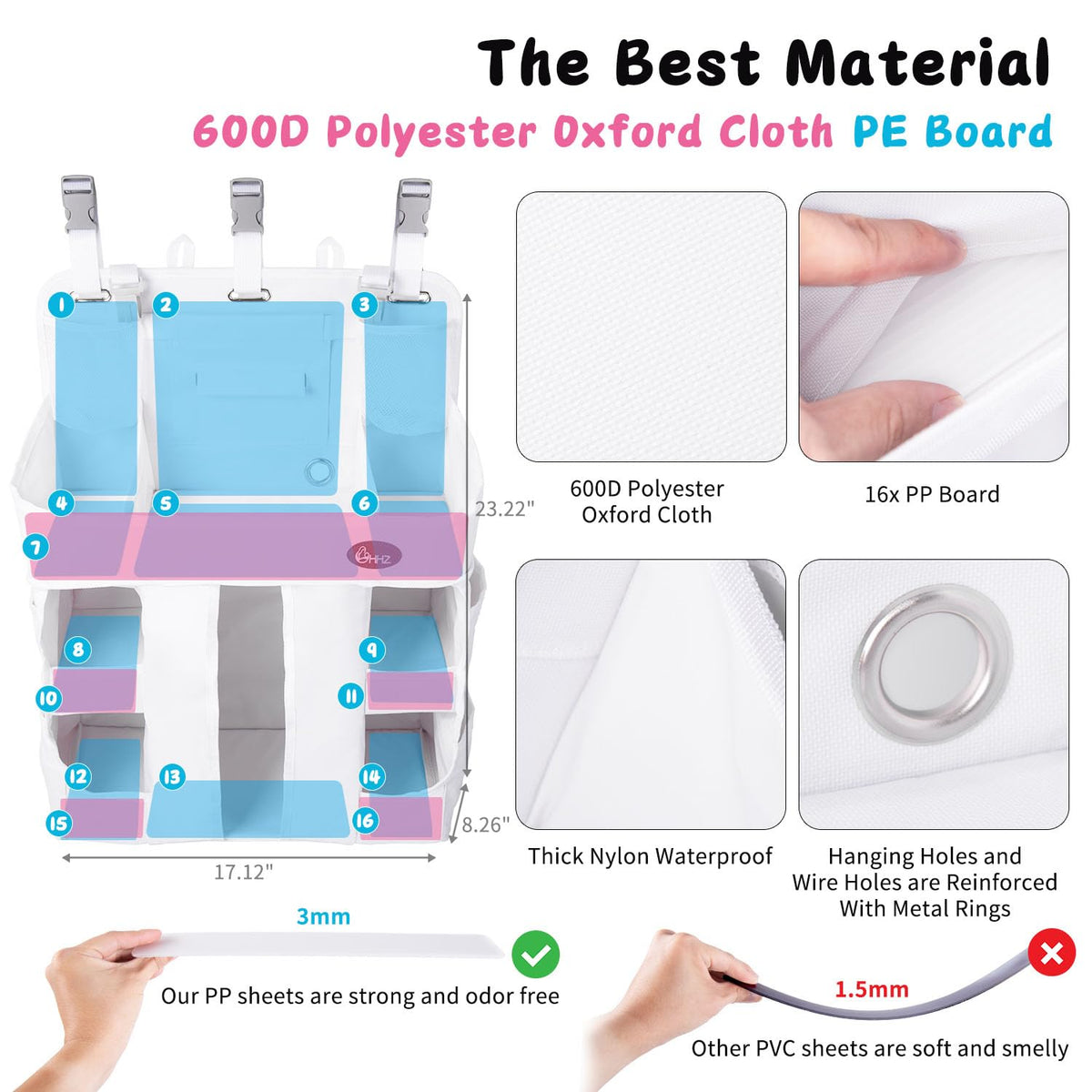 HHZ XL Hanging Diaper Caddy Organizer –Sturdy and Durable Baby Organizer – Diaper Stacker for Changing Table, Crib, Playard or Wall & Nursery Organization (White)