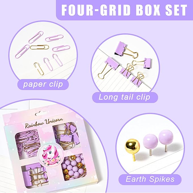 Desk Accessories with Pen Holder, Office Supplies Desk Organizers and Accessories, Tape Dispenser, Stapler, Staple Remover, Staples, Clips Set, Ruler, Scissor, Pen, Tape (Purple)
