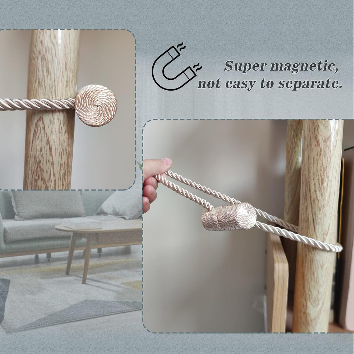 Hion Magnetic Curtain Tiebacks Gray Blue 6 Pack, Curtain Tiebacks Buckles Holdbacks Holders Hooks Clip for Home Bedroom Office Decorative Thick or Thin Curtain