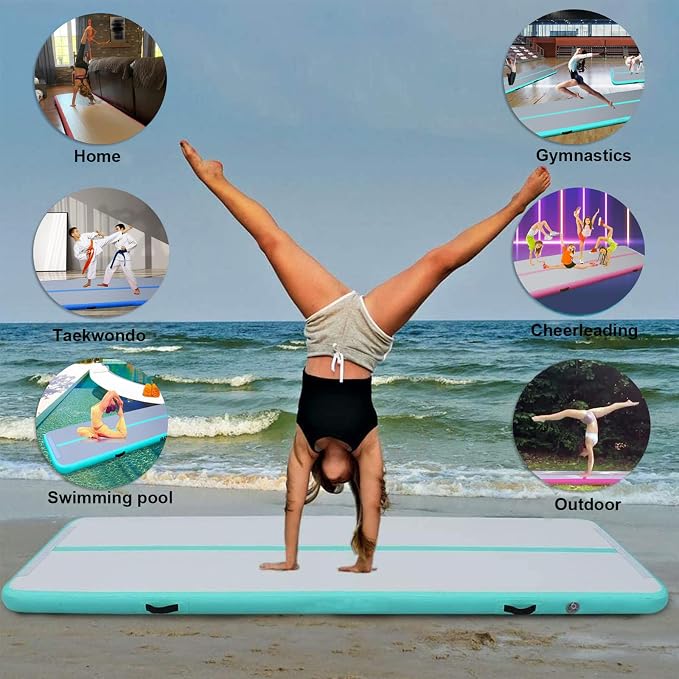 DAIRTRACK Inflatable Gymnastics Air Mat 10ft/13ft/16ft/20ft Tumble Track Tumbling Mats for Home Use/Gym/Training/Cheerleading/Yoga/Water